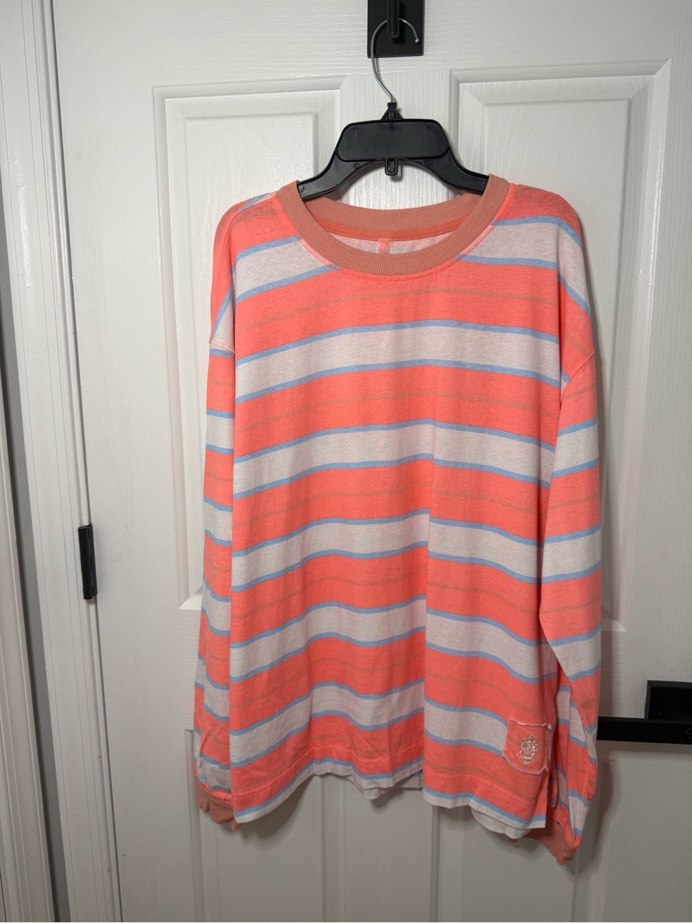 FP Movement by Free People Coral, White & Light Blue Striped Long-Sleeve Tee